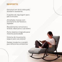 Poltrona de Balanço Lazy Cinza com 3 Níveis de Regulagem e Trava de Segurança - 6