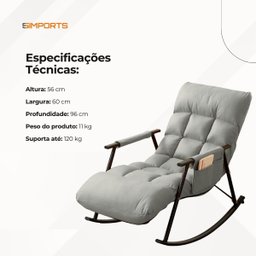 Poltrona de Balanço Lazy Cinza com 3 Níveis de Regulagem e Trava de Segurança - 7