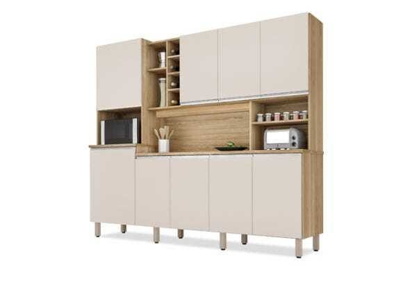 Cozinha Compacta com armários, balcões, nichos e adega Barcelona Nature Off White - 2