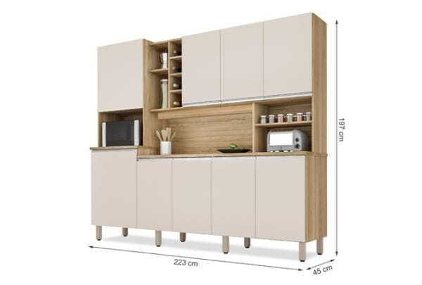 Cozinha Compacta com armários, balcões, nichos e adega Barcelona Nature Off White - 3