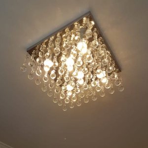 Lustre de Cristal Legítimo K9 Base Inox 40x40 Cm Altura 10 Cm