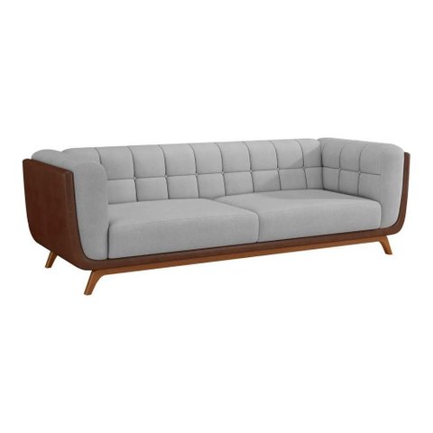 Sofá Coin 2 Lugares Fixo 200cm Marrom Courino e Linho Cinza Sallar Home