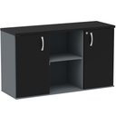 Ver imagem 1 de Armário Baixo Credenza PE25 Pandin 121,50 cm (largura) em MDP Cor Grafito e Preto com Dois Nichos