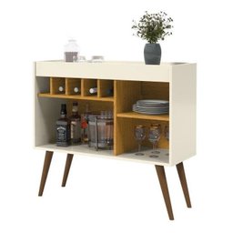 Buffet Aparador Retrô Odin Adega Balcão Off White Com Nature EJ - 2