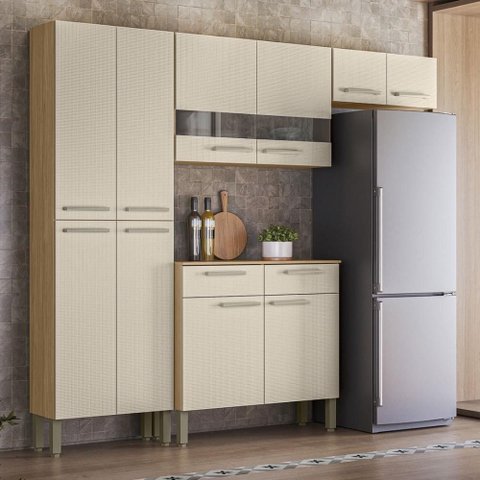 Armário de Cozinha Completa Mdf 10 Portas 2 Gavetas Atenas Plus - Freijó/soft