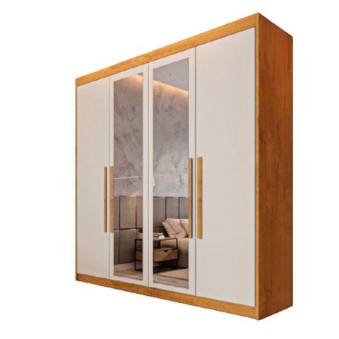 Guarda Roupa 4 Portas Aurora com Espelho Móveis Europa Peroba/off White