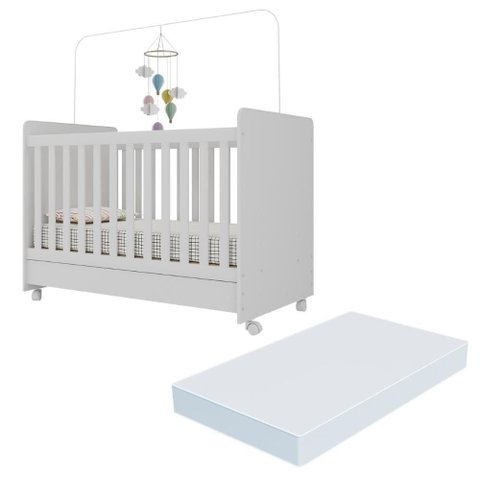 Berço Americano 3 em 1 com Colchão Incluso e Rodízios Bambino Multimóveis Mpf3023 Branco