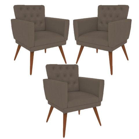 Kit 3 Poltronas Nina com Capitone - Cappuccino