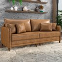 Ver imagem 1 de Sofá 3 Lugares Living 212cm Pé Madeira Zoe Sintético Camel Z08 - Mpozenato
