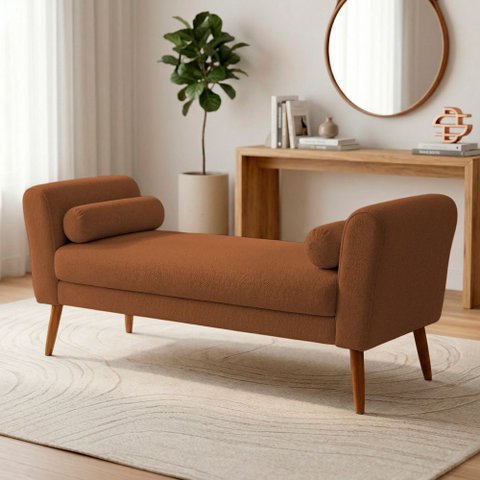 Puff Recamier Estofado para Quarto Itália 160cm com Pés Palito Bouclê Terracota - Desk Design