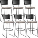 Ver imagem 1 de Kit 06 Banquetas Altas Cozinha Sala Jantar Fixa Allana L02 Couríssimo Preto Linho Bege - Lyam