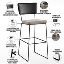 Ver imagem 4 de Kit 06 Banquetas Altas Cozinha Sala Jantar Fixa Allana L02 Couríssimo Preto Linho Bege - Lyam