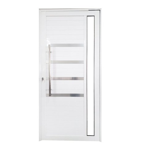 Porta Pivotante de Alumínio Branco com Puxador, Friso e Visor Linha 30 Roma - Direita / 210 x 100