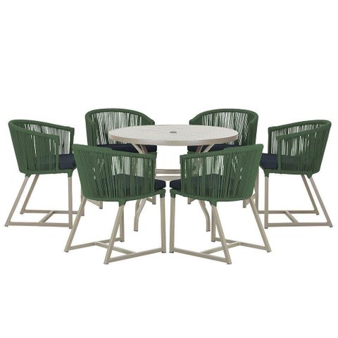 Mesa e 6 Cadeiras de Jantar Noronha Fendi E12 Trama Original Verde