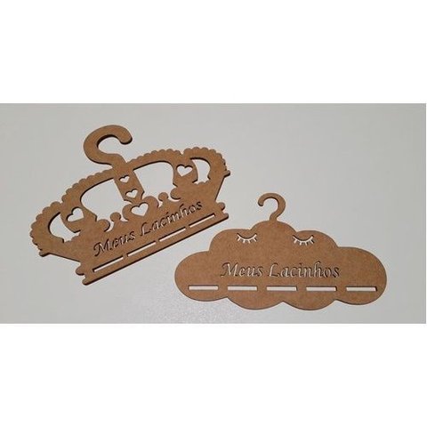 Cabide Mdf Nuvem e Coroa Porta Laços Lacinhos - Kit 10 Un