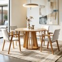 Ver imagem 1 de Conjunto Sala de Jantar 4 Lugares Redonda com Prato Giratório Mesa e Cadeira Flora Marrom/Cinamomo/Off White/Veludo Palha