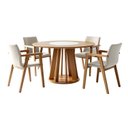 Ver imagem 2 de Conjunto Sala de Jantar 4 Lugares Redonda com Prato Giratório Mesa e Cadeira Flora Marrom/Cinamomo/Off White/Veludo Palha