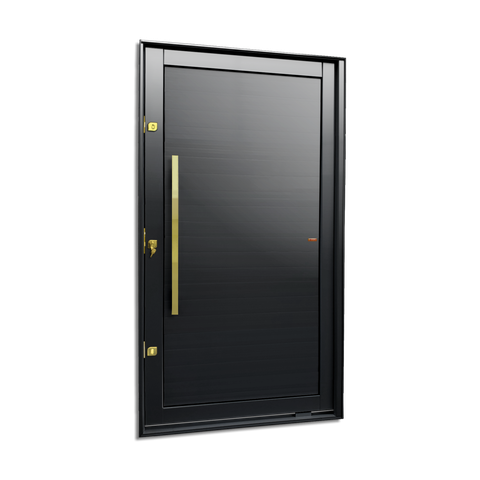 Porta Pivotante Alumínio Lambril c/Puxador Esq. Elite Preto Gold 240x130 Brimak