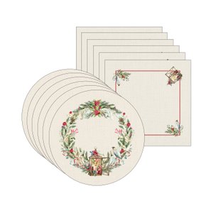 Kit Sousplat + Guardanapo Natal Lanterna - 6 Peças - sem Base