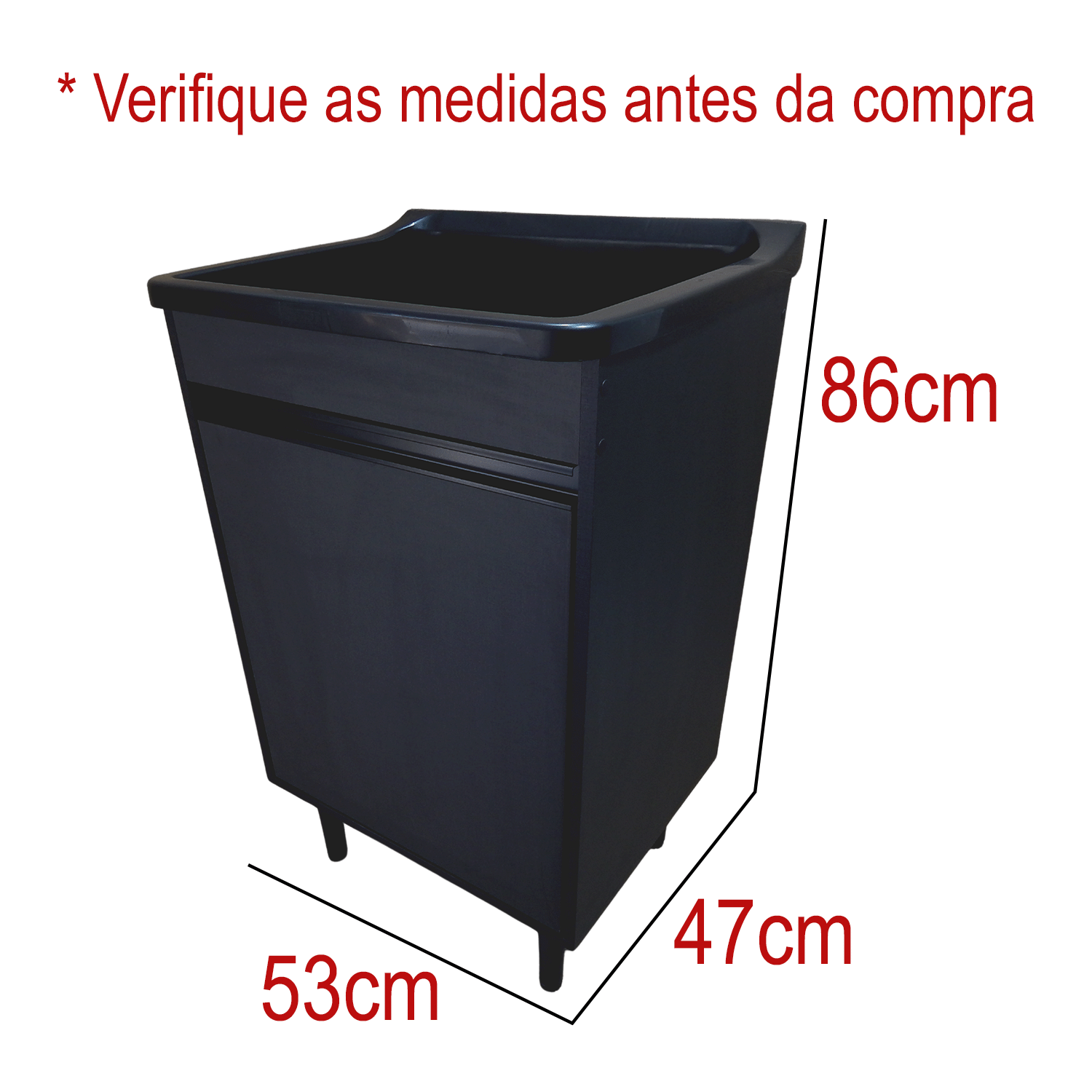 Tanque 34l com Gabinete Mdf Preto Puxador Perfil Montado - 2