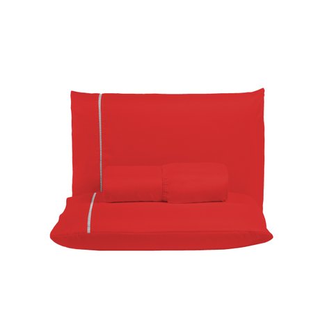 Kit Jogo de Lençol Queen Ponto Palito 400 Fios com Elástico e Fronhas 3 Peças:vermelho