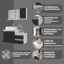 Ver imagem 2 de Conjunto Gabinete Banheiro Cross 80 (gabinete+espelheira+cuba) Branco Preto