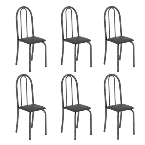 Kit 6 Cadeiras Tubular 96x36x41 cm Iris B Prata Preto/Martelado