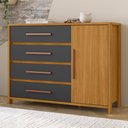 Ver imagem 1 de Cômoda com 1 Porta e 4 Gavetas 136cm Multimóveis CR35667 Madeirado/Cinza