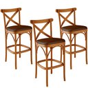 Ver imagem 1 de Kit 03 Banquetas Altas Cozinha Bancada Bar Sala Jantar Estofada Ávila L02 Couríssimo Marrom - Lyam L