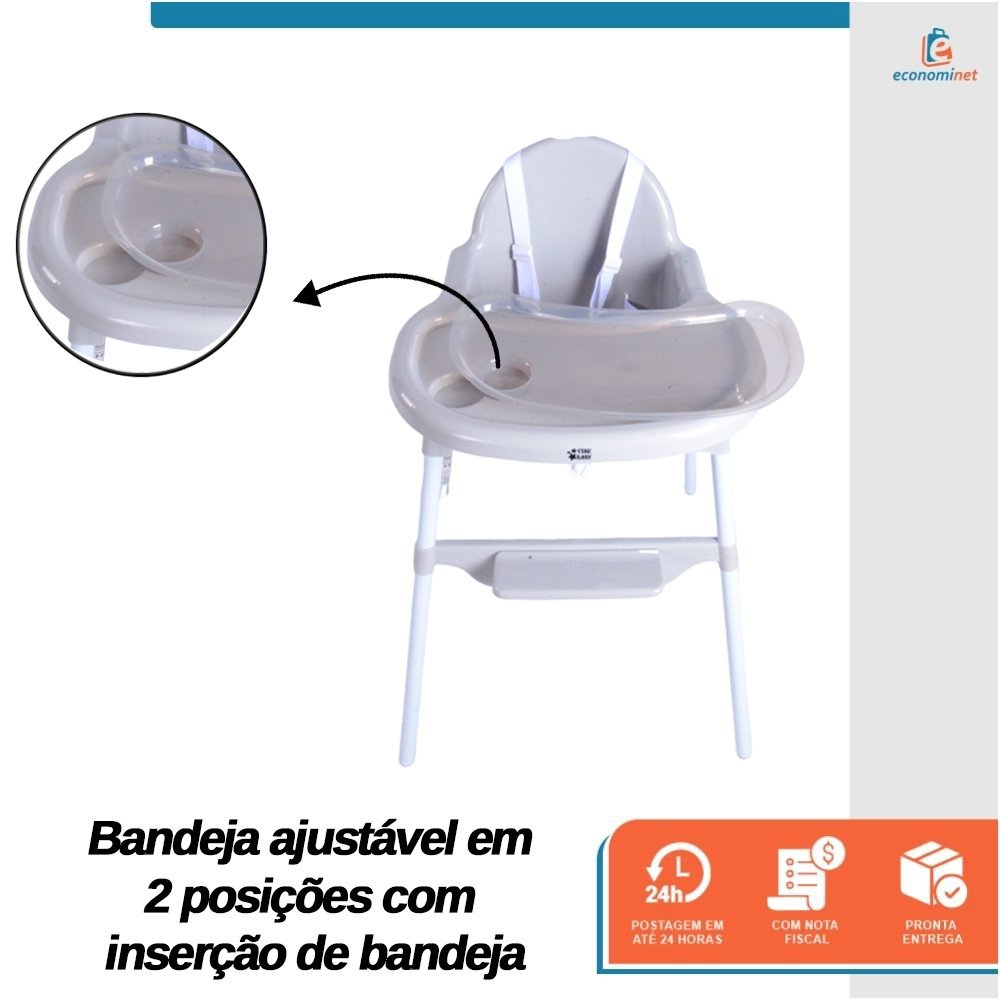 Cadeirão de Alimentação Cadeira Alta Infantil Bebê Bandeja Removivel Cinto de Segurança Papa Cinza - - 6