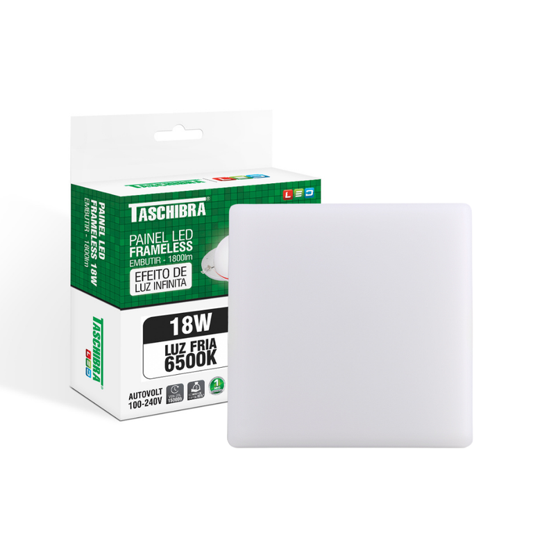 Painel de Led Taschibra Frameless Quadrado Embutir 18W Bivolt 6500K Luz Fria