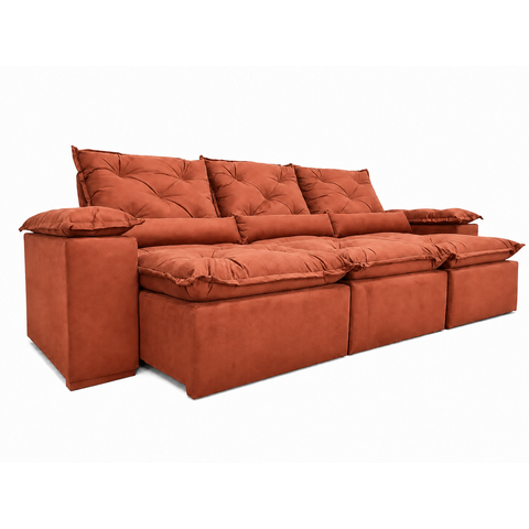 Sofá Retrátil e Reclinável 2,70m em Tecido Veludão c/Pillow Nos Braços Athenas:Terracota/270cm