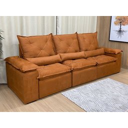 Sofá Retrátil e Reclinável 2,70m em Tecido Veludão C/pillow Nos Braços Athenas:terracota/270cm - 2
