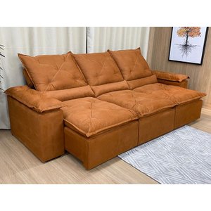 Sofá Retrátil e Reclinável 2,70m em Tecido Veludão C/pillow Nos Braços Athenas:terracota/270cm