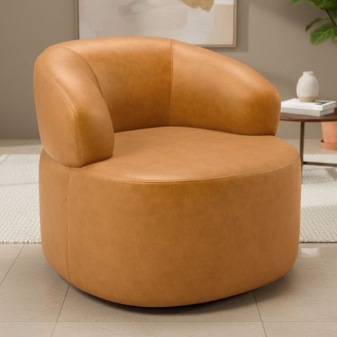 Poltrona Giratória Orgânica para Sala de Estar Living Helena L02 Couríssimo Whisky - Lyam Decor