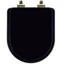 Ver imagem 1 de Assento Sanitário Poliéster Soft Close Duna Preto para Vaso Deca com Ferragem Dourada