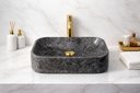 Ver imagem 3 de Cuba Sobrepor para Banheiro e Lavabo Efeito Mármore Negro Premium 37x27cm