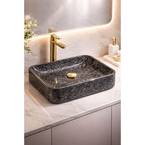 Cuba Sobrepor para Banheiro e Lavabo Efeito Mármore Negro Premium 37x27cm