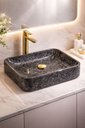 Ver imagem 1 de Cuba Sobrepor para Banheiro e Lavabo Efeito Mármore Negro Premium 37x27cm