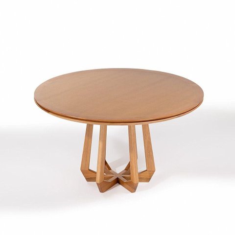 Mesa de Jantar Quézia 6 Lugares Redonda MDF Laminado 130cm Amadeirado Espaço Casa & Jardim