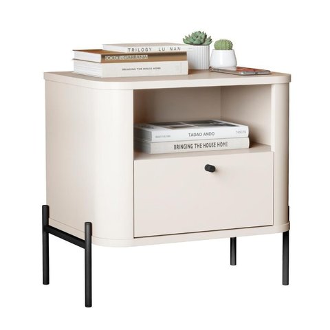 Mesa de Cabeceira Tucupí Slim Off White Preto Jb Bechara