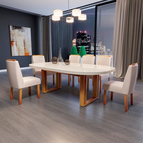 Sala de Jantar 196x90 Mdf/vidro 6 Cadeiras Karen Bom Pastor