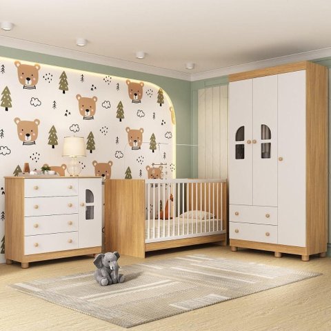 Quarto de Bebê Completo com Berço 3 em 1 para Colchão 130x60cm Nina Multimóveis Mp4558