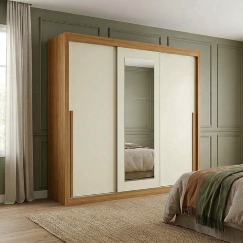 Guarda Roupa Casal 3 Portas 6 Gavetas 238cm com Espelho