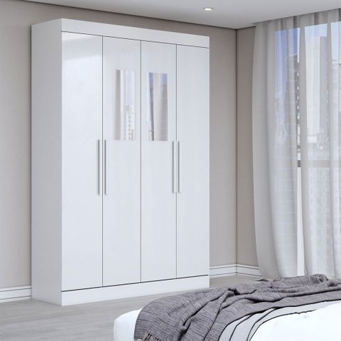 Guarda-roupa Solteiro Splendore 4 Portas 2 Gavetas com Espelho 100% Mdf Branco - Panorama Móveis