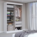 Ver imagem 2 de Guarda-roupa Solteiro Splendore 4 Portas 2 Gavetas com Espelho 100% Mdf Branco - Panorama Móveis