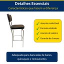 Ver imagem 2 de Kit 3 Banquetas Olivia Altura 65cm Bar Cozinha Cromada Assento Grosso Preto Encosto Estofado