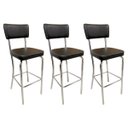 Ver imagem 1 de Kit 3 Banquetas Olivia Altura 65cm Bar Cozinha Cromada Assento Grosso Preto Encosto Estofado