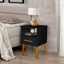 Ver imagem 1 de Mesa de Cabeceira Per 1 Gaveta Estilo Retrô com Pés em Madeira Cor Preto Rm
