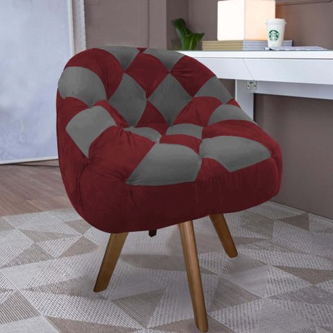Poltrona Paloma Escritório Sala Giratória Madeira Suede Vinho e Suede Grafite - Dominic Decor